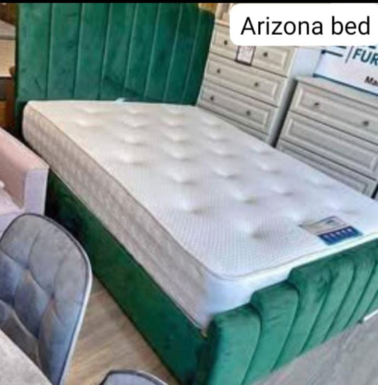 Arizona Bed Modern Upholstered Bed Frame with Wingback Headboard & Storage Options