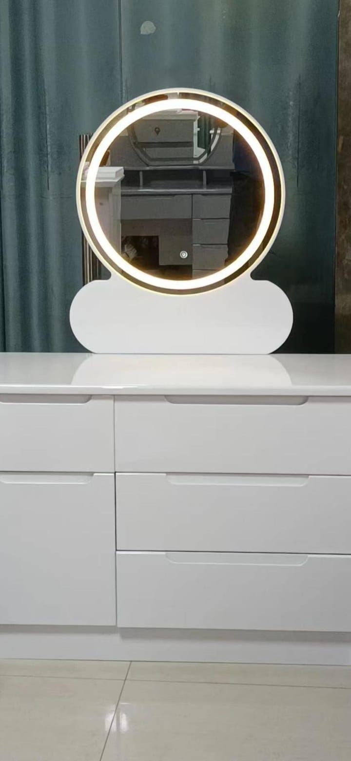 Modern White Dressing Table with LED Mirror & Storage Drawers , Stool