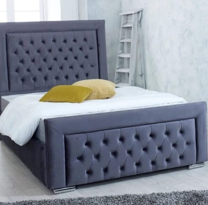 Hilton Luxury Upholstered Bed with Tufted Headboard & Footboard Modern Velvet Bed Frame