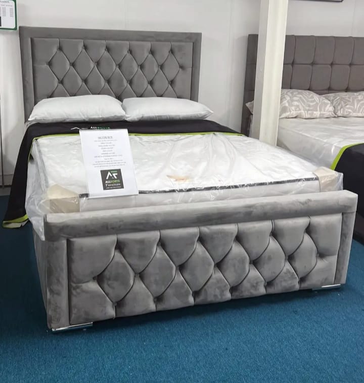 Hilton Luxury Upholstered Bed with Tufted Headboard & Footboard Modern Velvet Bed Frame