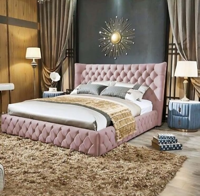 Luxury Wingback Bed with Tufted Upholstery Modern Velvet Bed Frame