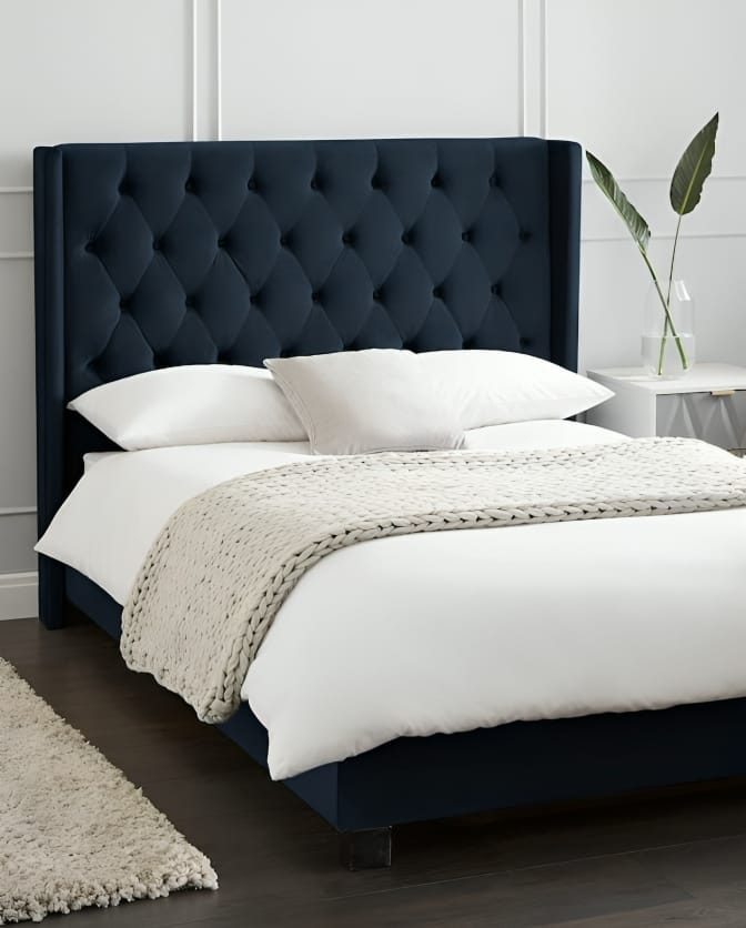 Luxury Wingback Bed with Tufted Upholstery Modern Velvet Bed Frame