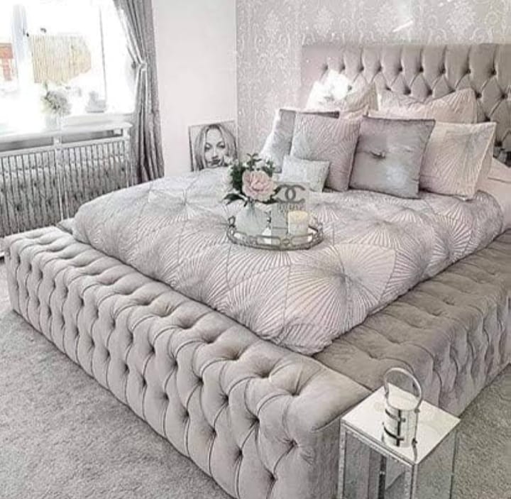 Luxury Ambassador Upholstered Bed with Deep Button Tufting Premium Velvet Hotel-Style Bed Frame