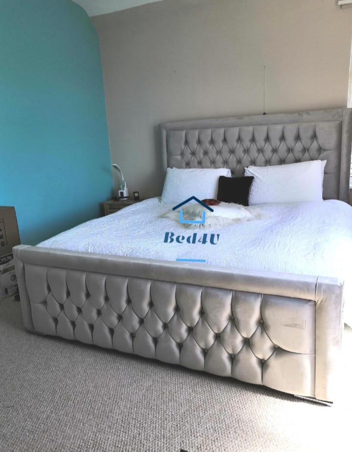 Hilton Luxury Upholstered Bed with Tufted Headboard & Footboard  Modern Velvet Bed Frame