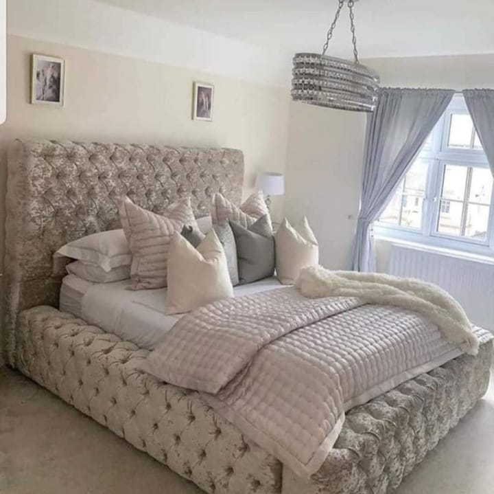 Luxury Ambassador Upholstered Bed with Deep Button Tufting Premium Velvet Hotel-Style Bed Frame