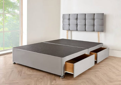 Modern Grey Divan Bed with Headboard & Mattress  Stylish Storage Option