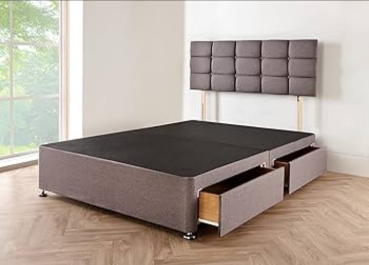 Modern Grey Divan Bed with Headboard & Mattress  Stylish Storage Option