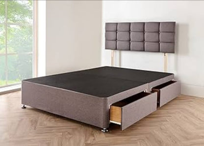 Modern Grey Divan Bed with Headboard & Mattress  Stylish Storage Option