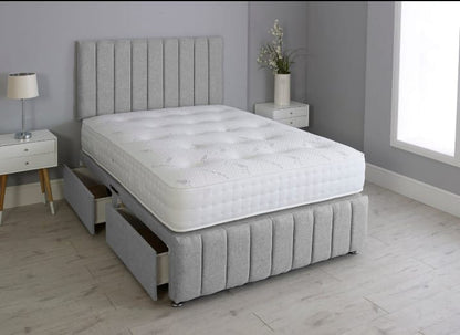 Modern Grey Divan Bed with Headboard & Mattress  Stylish Storage Option