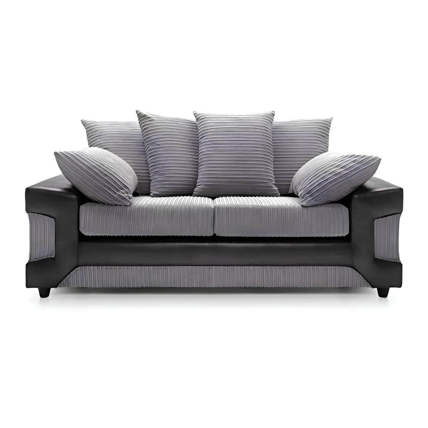 Modern 2,3-Seater Grey Corduroy & Faux Leather Sofa – Stylish Contrast Couch with Plush Cushions