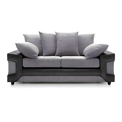 Modern 2,3-Seater Grey Corduroy & Faux Leather Sofa – Stylish Contrast Couch with Plush Cushions
