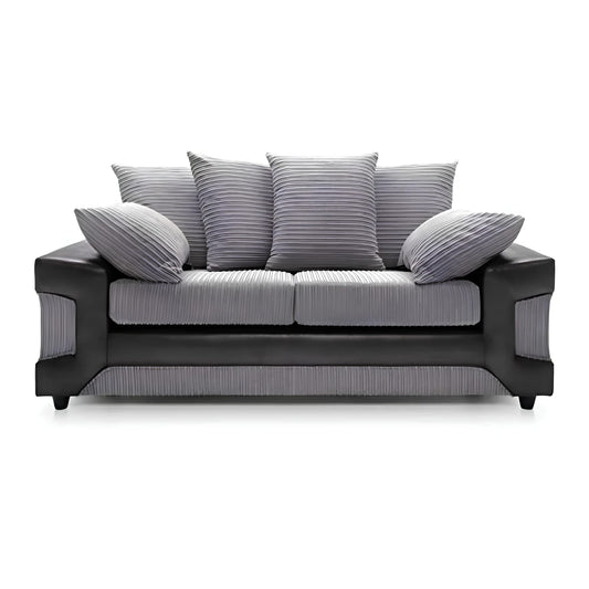 Modern 2,3-Seater Grey Corduroy & Faux Leather Sofa – Stylish Contrast Couch with Plush Cushions