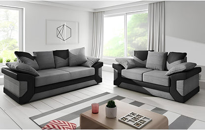 Modern 2,3-Seater Grey Corduroy & Faux Leather Sofa – Stylish Contrast Couch with Plush Cushions