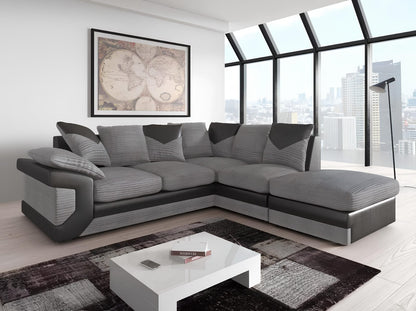 Modern 2,3-Seater Grey Corduroy & Faux Leather Sofa – Stylish Contrast Couch with Plush Cushions