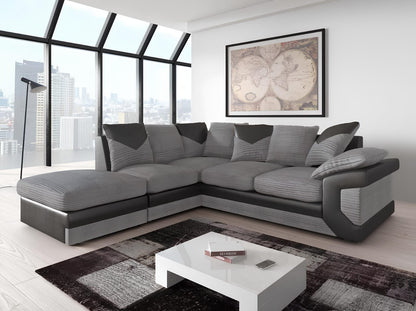 Modern 2,3-Seater Grey Corduroy & Faux Leather Sofa – Stylish Contrast Couch with Plush Cushions