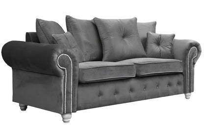 Classic Grey Velvet Chesterfield Sofa Rolled Arm 2,3 & Corner-Seater with Button Tufting & Stud Detail