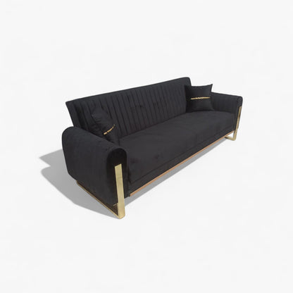 Manny Modern Velvet Sofa 3-Seater with Chrome Legs, 230cm Wide, Deep Seating & Vertical Stitch Design