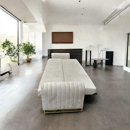 Manny Modern Velvet Sofa 3-Seater with Chrome Legs, 230cm Wide, Deep Seating & Vertical Stitch Design