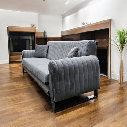 Manny Modern Velvet Sofa 3-Seater with Chrome Legs, 230cm Wide, Deep Seating & Vertical Stitch Design