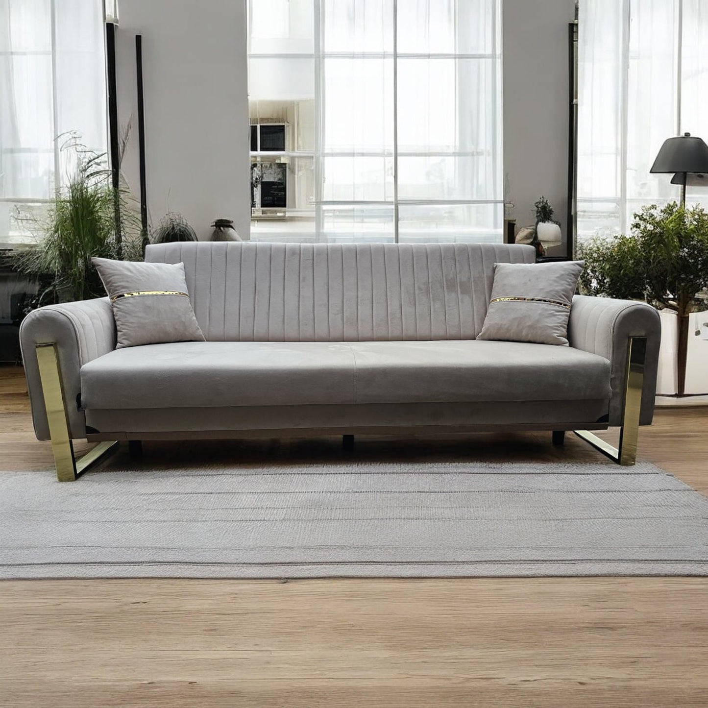 Manny Modern Velvet Sofa 3-Seater with Chrome Legs, 230cm Wide, Deep Seating & Vertical Stitch Design
