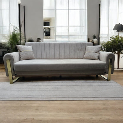Manny Modern Velvet Sofa 3-Seater with Chrome Legs, 230cm Wide, Deep Seating & Vertical Stitch Design