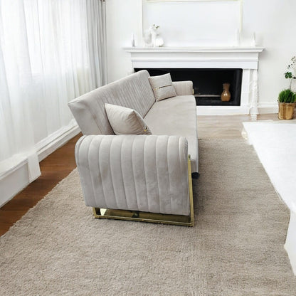 Manny Modern Velvet Sofa 3-Seater with Chrome Legs, 230cm Wide, Deep Seating & Vertical Stitch Design