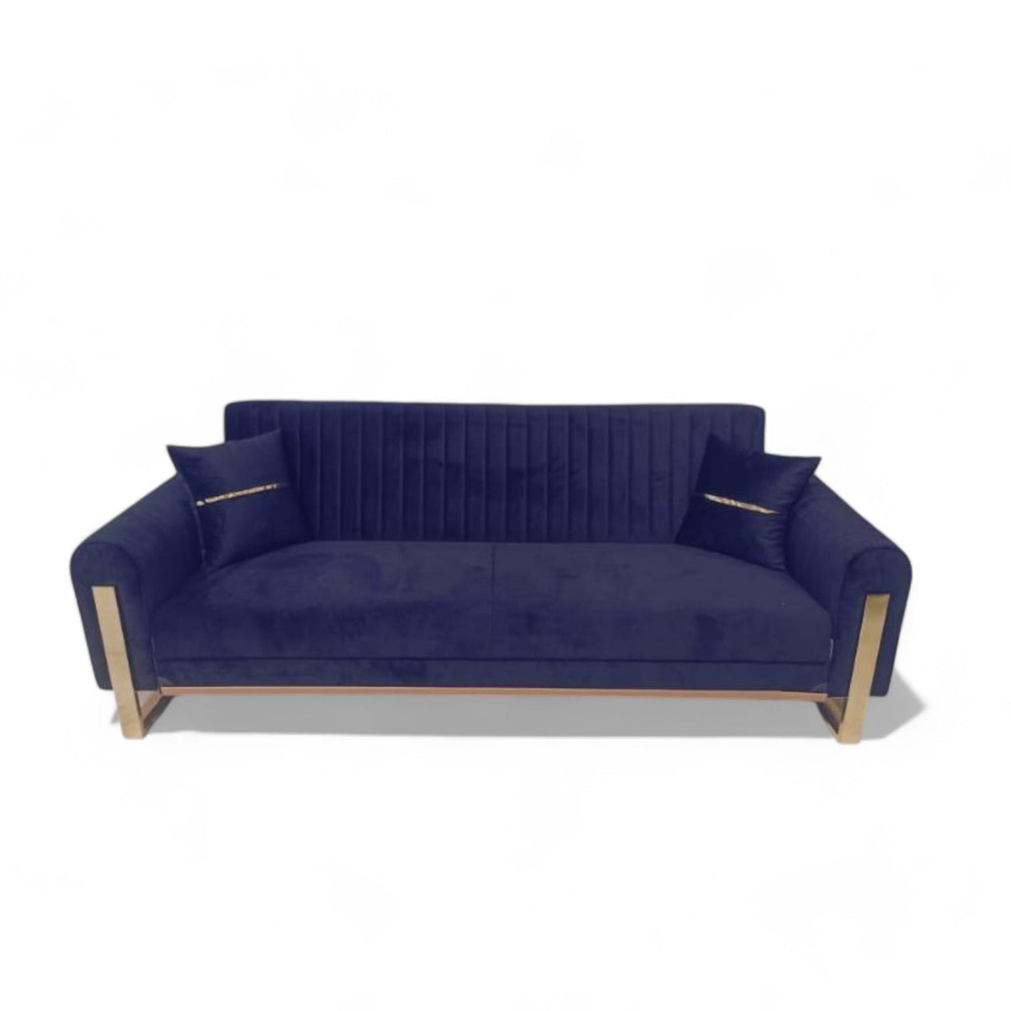 Manny Modern Velvet Sofa 3-Seater with Chrome Legs, 230cm Wide, Deep Seating & Vertical Stitch Design