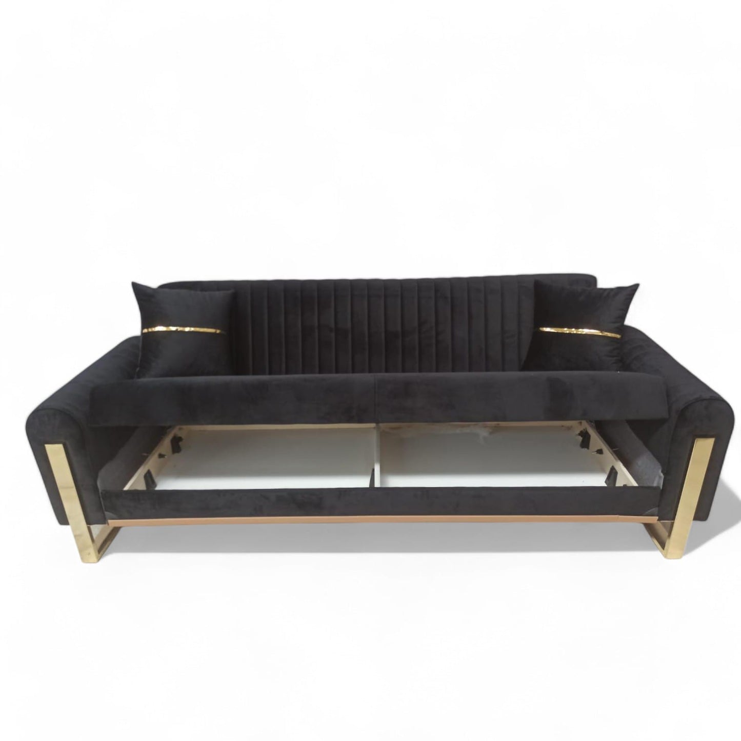 Manny Modern Velvet Sofa 3-Seater with Chrome Legs, 230cm Wide, Deep Seating & Vertical Stitch Design