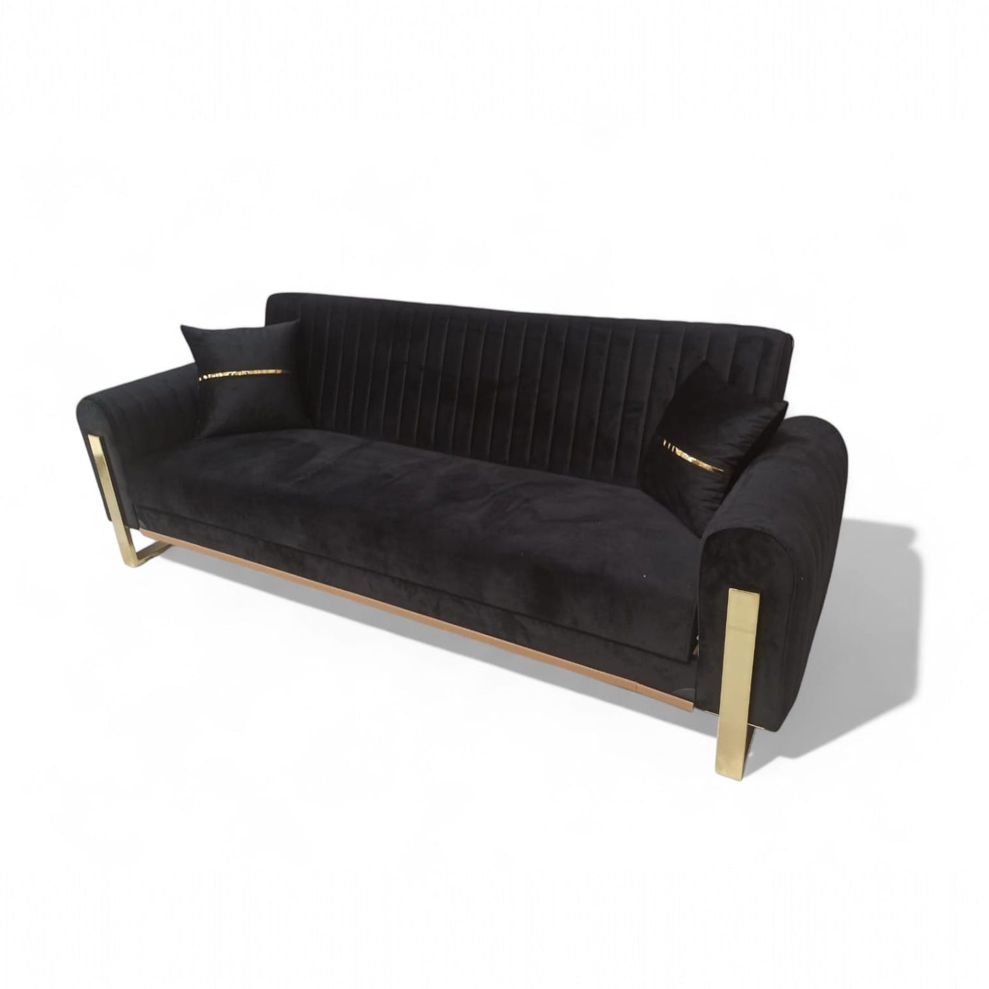 Manny Modern Velvet Sofa 3-Seater with Chrome Legs, 230cm Wide, Deep Seating & Vertical Stitch Design