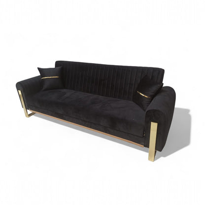 Manny Modern Velvet Sofa 3-Seater with Chrome Legs, 230cm Wide, Deep Seating & Vertical Stitch Design
