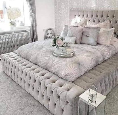 Luxury Ambassador Upholstered Bed with Deep Button Tufting Premium Velvet Hotel-Style Bed Frame